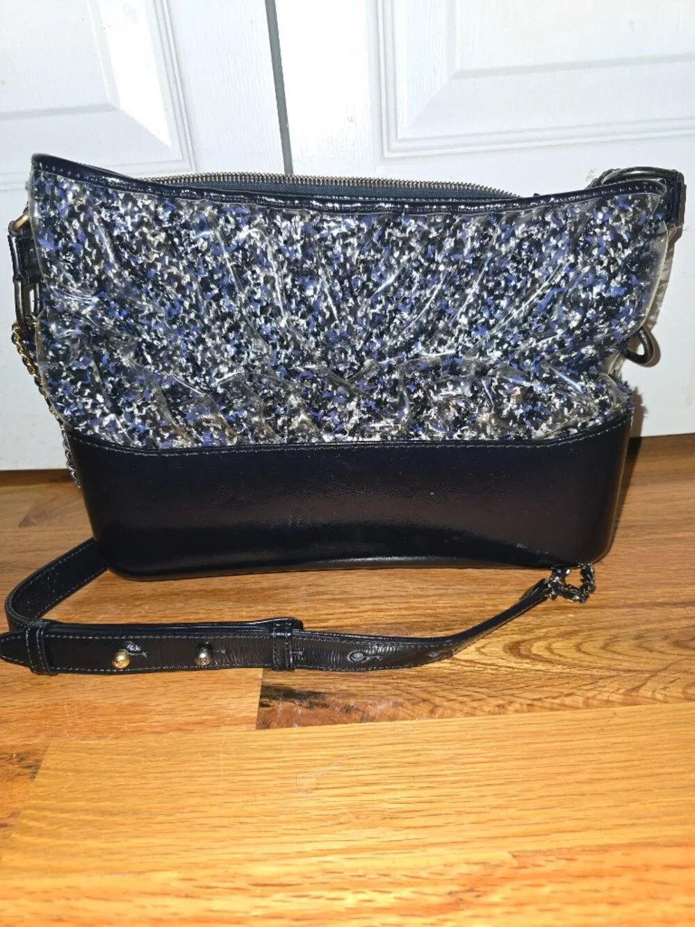 CHANEL Blue/Black Tweed Shoulder Bag